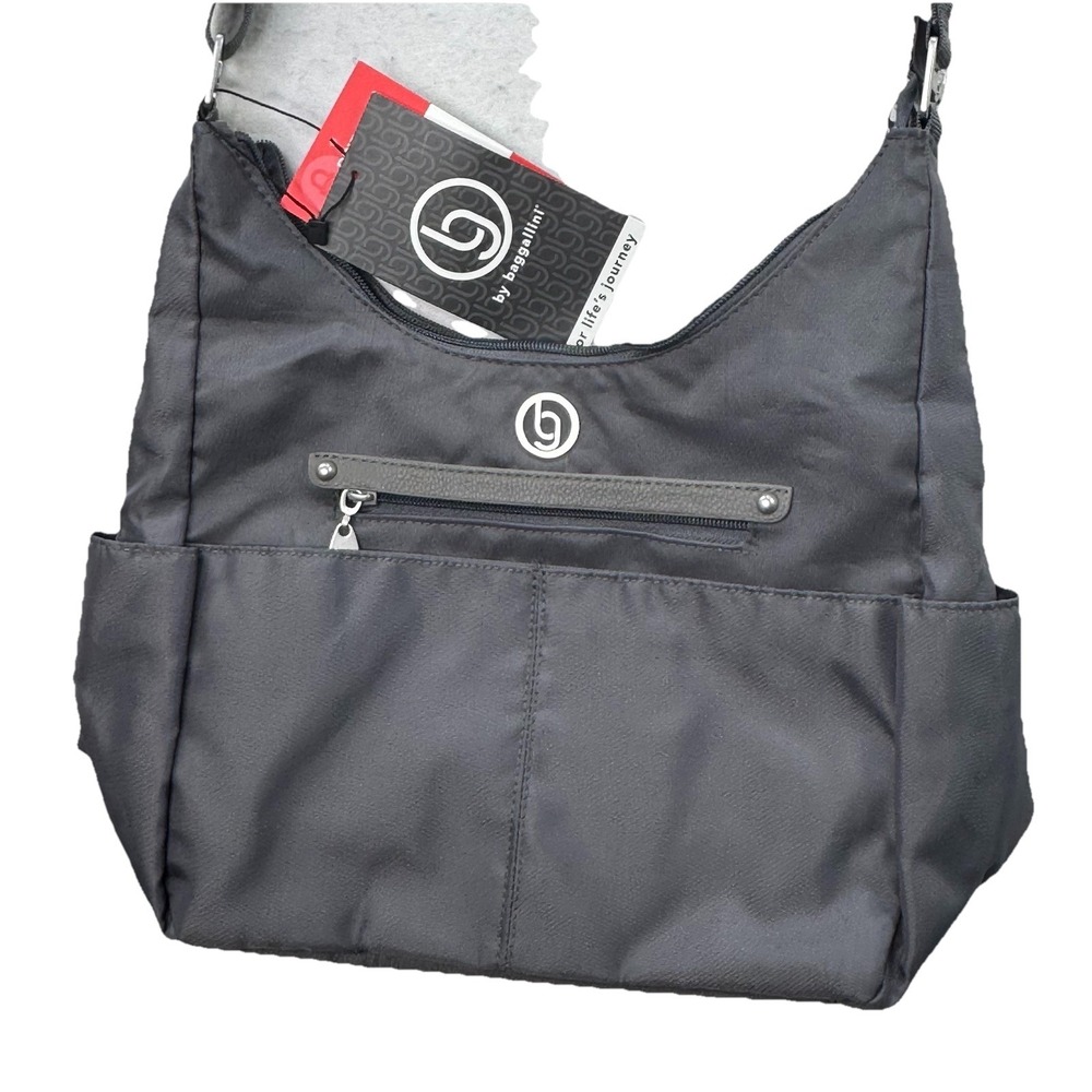 NEW Baggallini Phoenix Hobo Purse RFID Protected Grey Bag Adjustable Zip Pocket‎